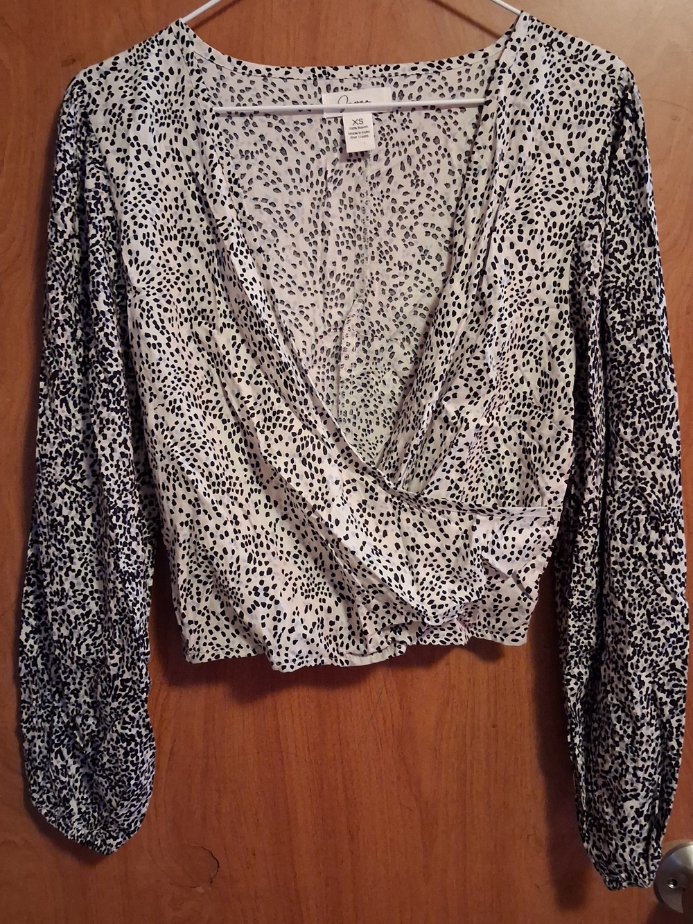 Japna Cream and Black Dalmatian-Print Wrap Blouse